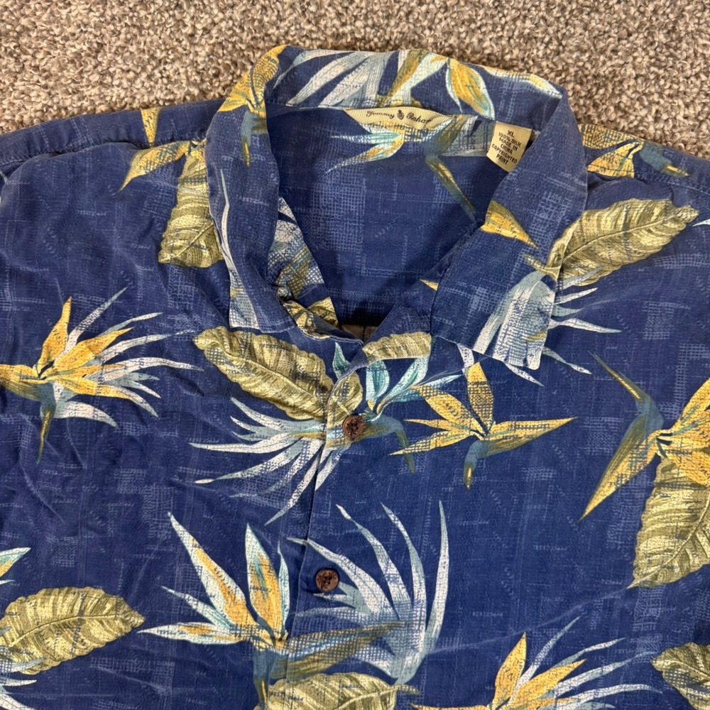 Tommy Bahama Mens XL Silk Bird of Paradise Floral‎ Camp Shirt Blue Short Sleeve